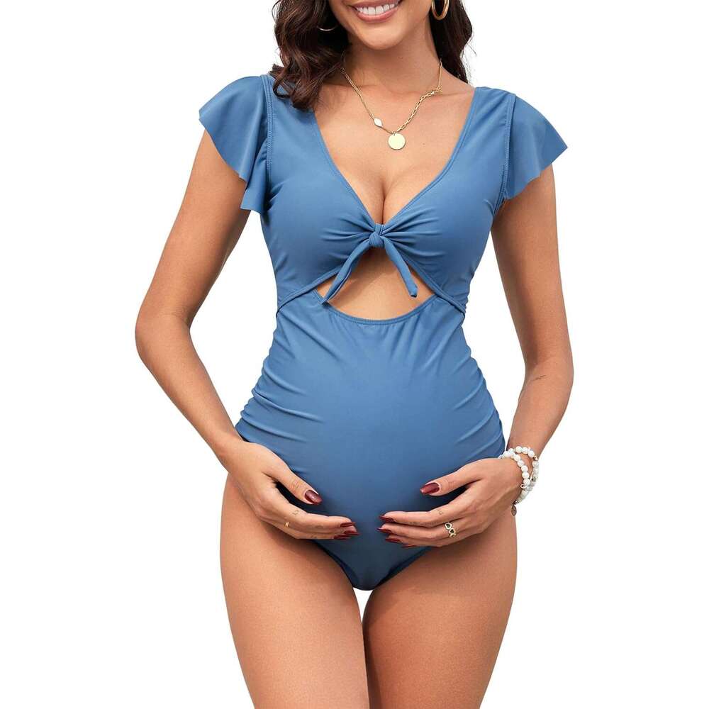 2025 Maternity One Piece Swimsuit for Women Swim Tie Front Tummy Control Bathing Suits Ruffle Swimsuits