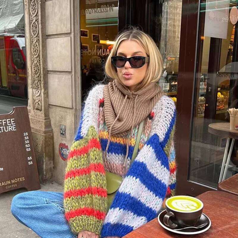Pull tricoté surdimensionné à col rond et manches longues pour femme, manteau décontracté, chaud et ample, nouvelle collection automne 2024