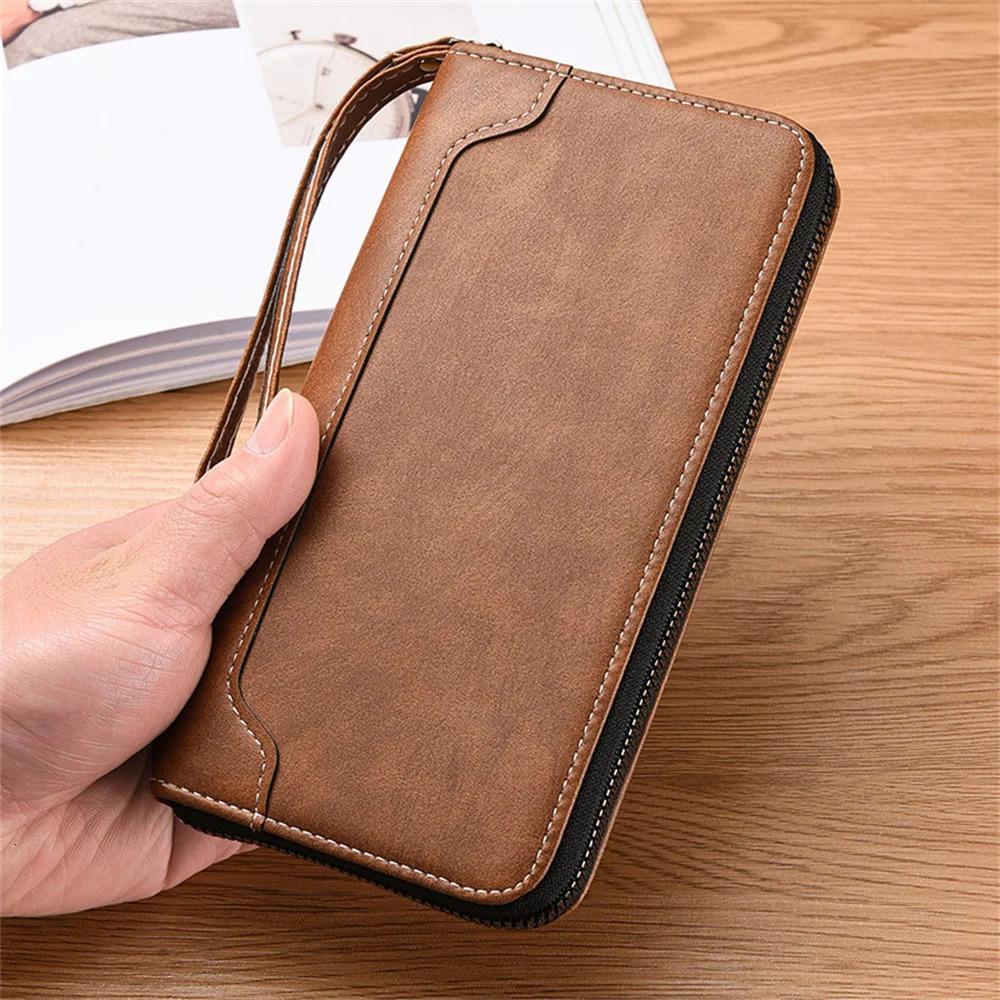 Mens PU Leather Long Wallet Large Capacity Phone Bags Multi Card Business Clutch Bags Male Travel Zipper Coin Purses 250612