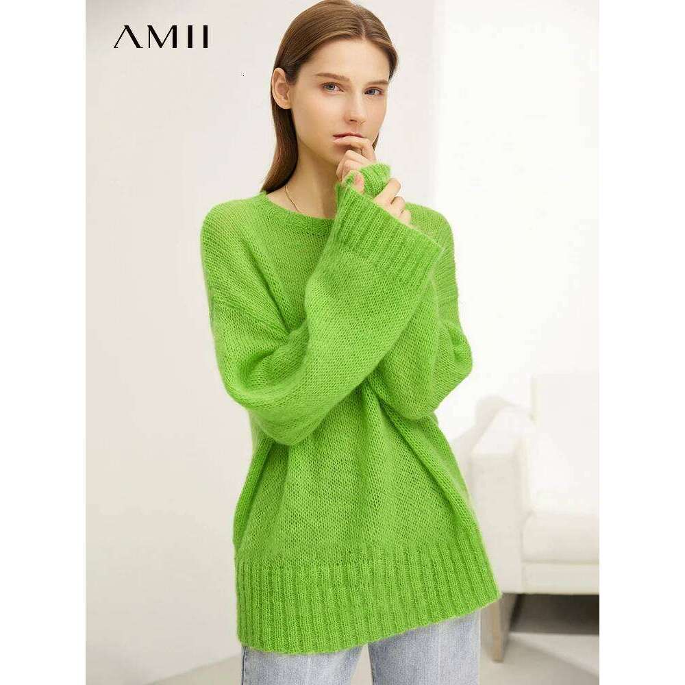 AMII minimalisme mode femmes pull 2023 automne Simple bureau dame paresseux lâche tricoté hauts col rond femme pulls 12343373