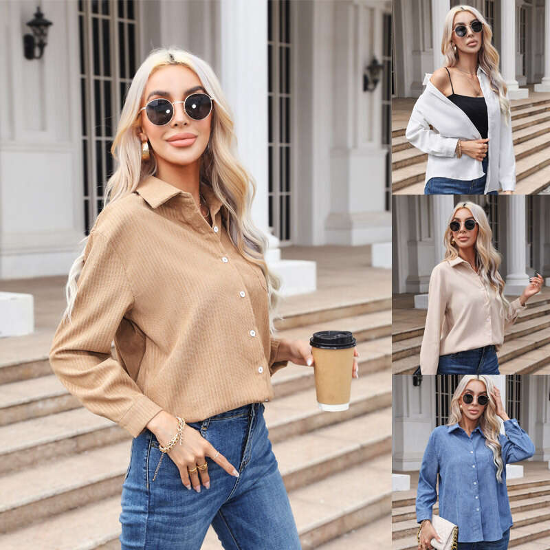 Women's Clothing Spring And Autumn New Corduroy Casual Loose Long Sleeve Shirt Top B5