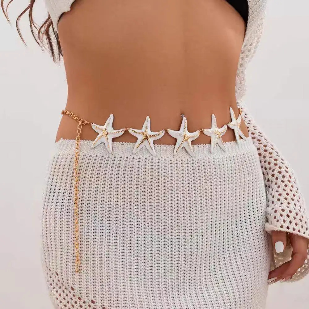 Fashion Vintage Metal Starfish Waist Chain Summer Beach Belly Belt Chain Body Jewelry Bohemia Style Bikini Decorate Women 250610