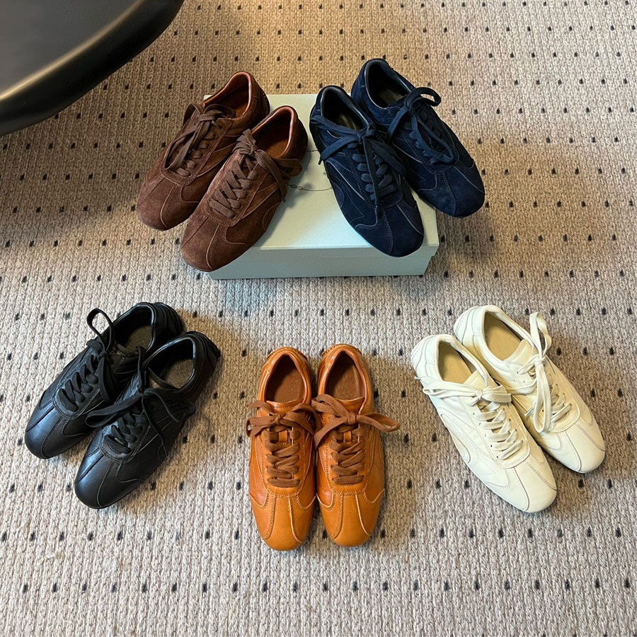 new top quality Square-toes Suede brown Tennis shoes women's Genuine leather Lace-up Low-top Flat casual sneakers Luxury designer Sport Leisure