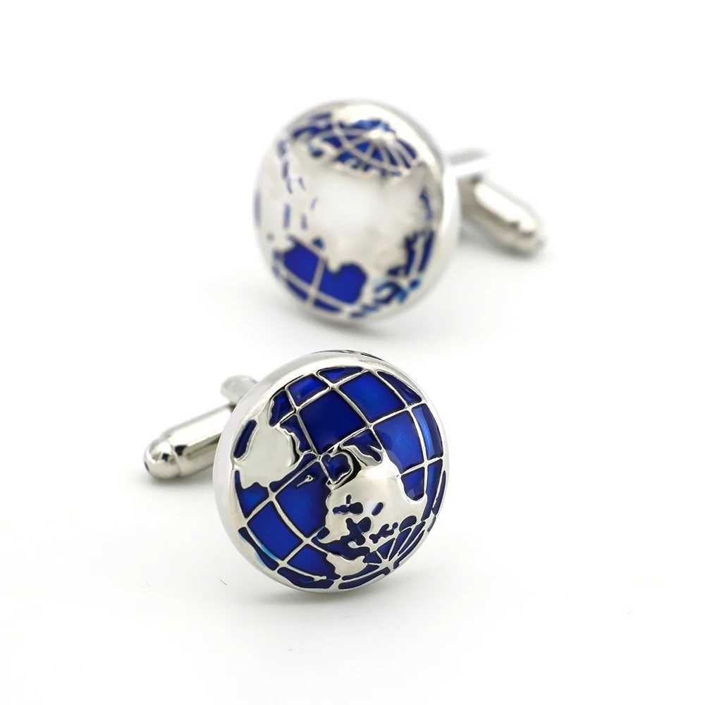 Mens World Map Cufflinks Quality Brass Material Blue Color Fashion Globe Cufflinks Wholesale Retail XJ250614-image-1062008415