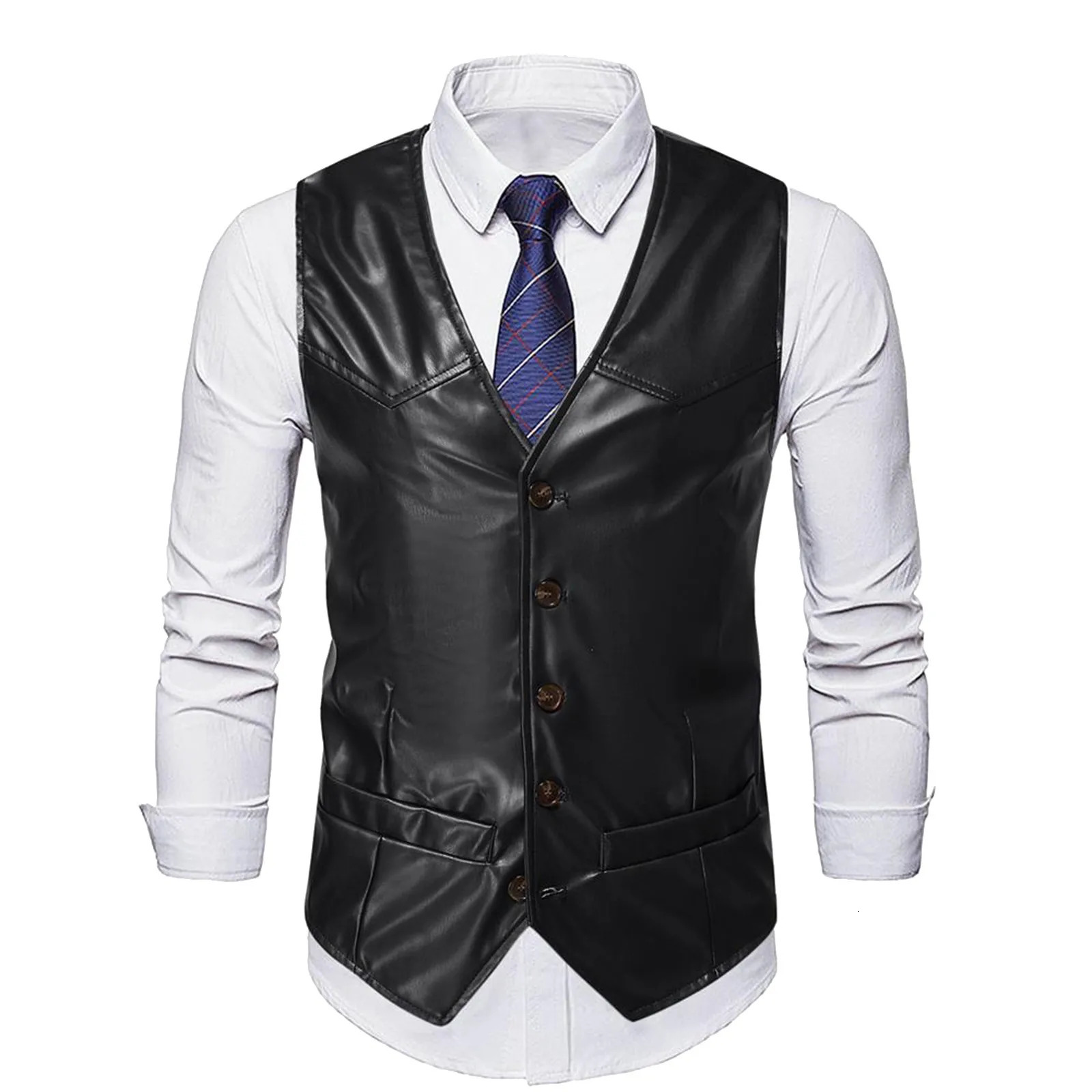 Gilet en cuir Pu Retro Pu pour hommes pour homme formel de combinaison d'automne Men de mode élégant steampunk noir marron noir 250610