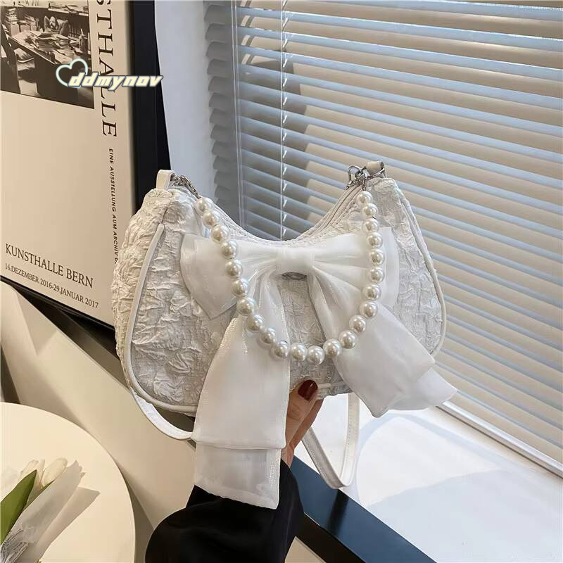 Pearl Female Bag Retro Luxury Designer Handbag Bow Crossbody Bags Fashion Canvas Women's 2023 Trend Shoulder bag Purses ddmynov