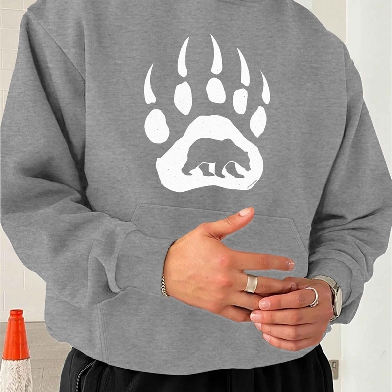 Sweat-shirt à capuche pour hommes avec imprimé patte d'ours - Pull décontracté au quotidien inspiré de la nature 250613