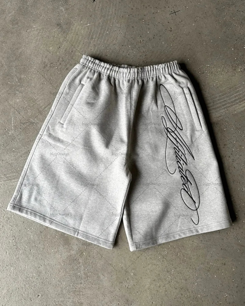High Street Trendy Streetwear Y2K Harajuku Leaves Camouflage Shorts Men Retro Letter Embroidered Casual Gray Sweatpants 250613