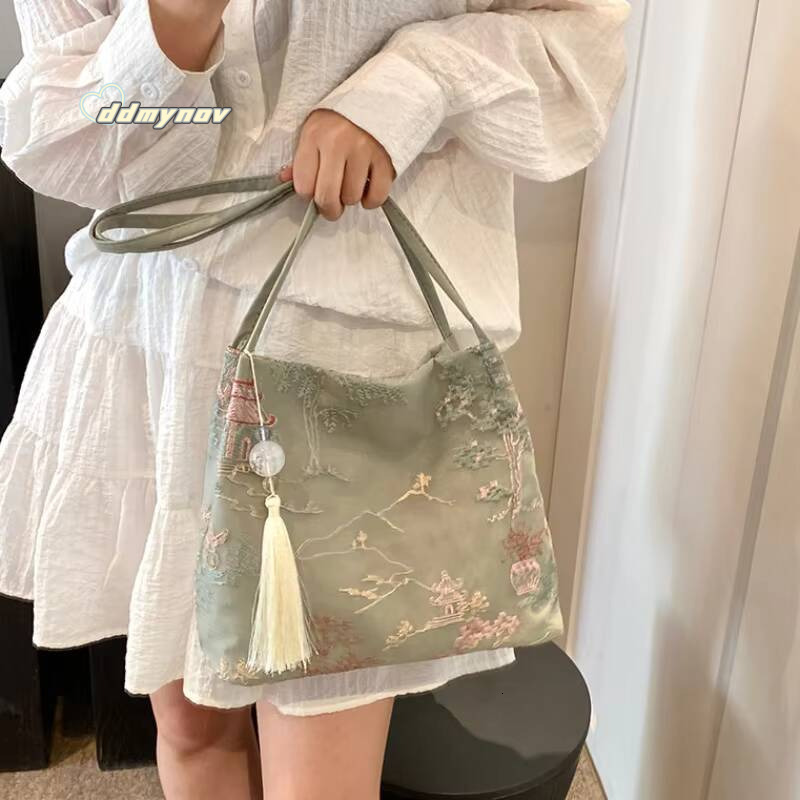 Chinese Style Retro 2025 New Models Silk Jacquard Fashionable Minimalist Single Shoulder Diagonal Cross Women's Bag ddmynov