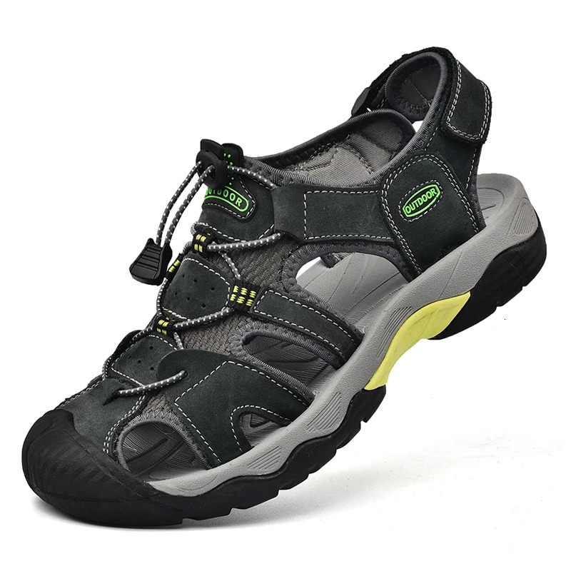 Sandales masculines d'été classiques Sandales en cuir authentiques mode Chaussures de randonnée extérieure légères Sneakers sans glissement 38-48