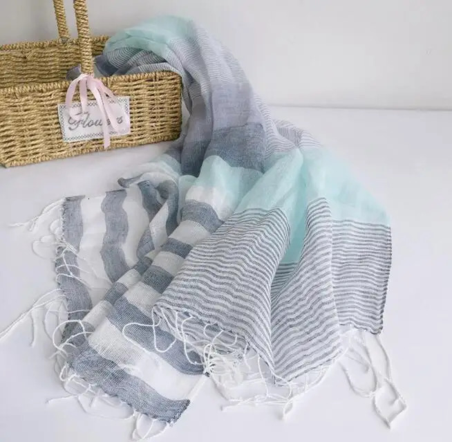 Japanese Spring And Summer Thin Light Breathable Linen Scarf Elegant Bright Color Striped Scarves 55*180CM 250610