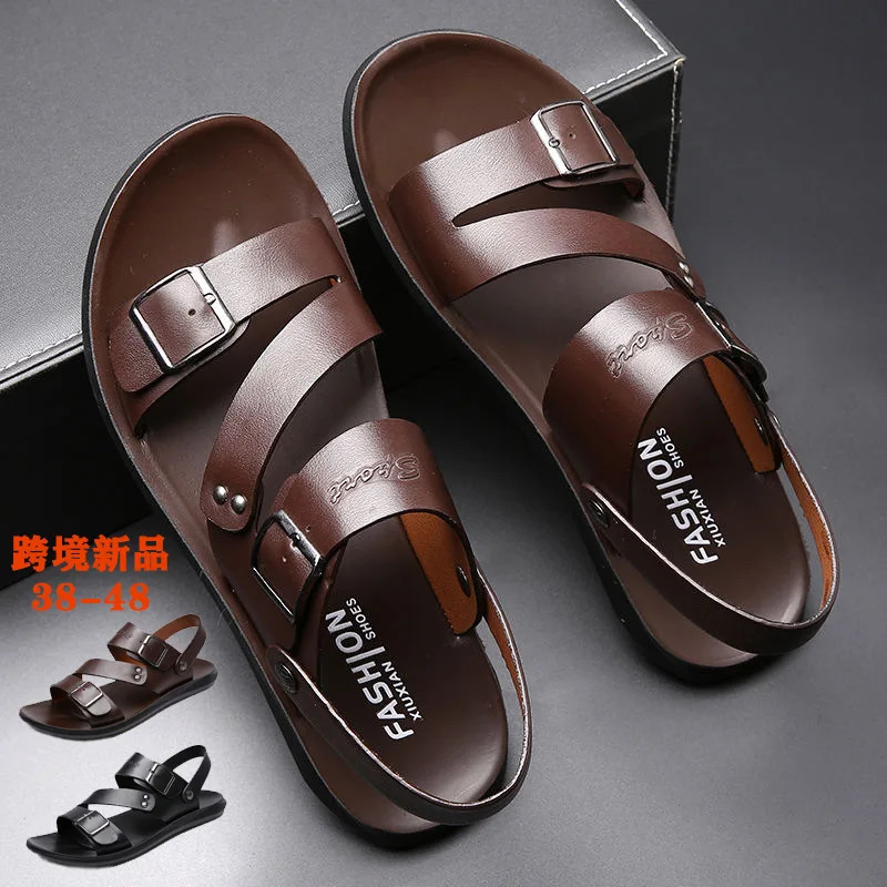 Concise Mens Sandals Solid Color PU Leather Men Summer Shoes Casual Comfortable Open Toe Sandals Soft Beach Footwear Male Shoes 250612