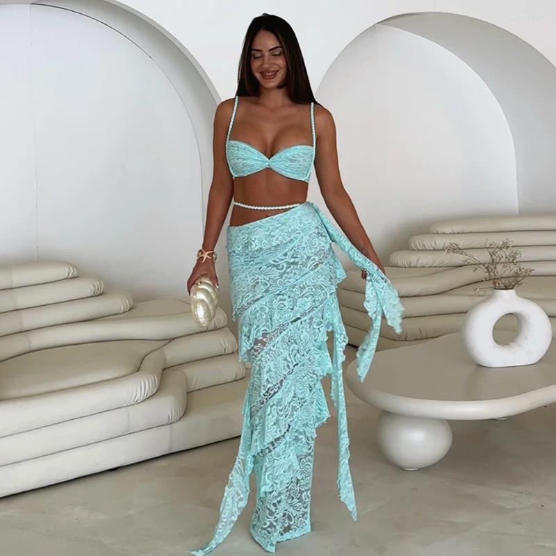 Skirts 2025 Summer Sexy Girl Lace Skirt Waist-hugging Irregular Solid Color Long Elegant Luxury Party Club Vestidos
