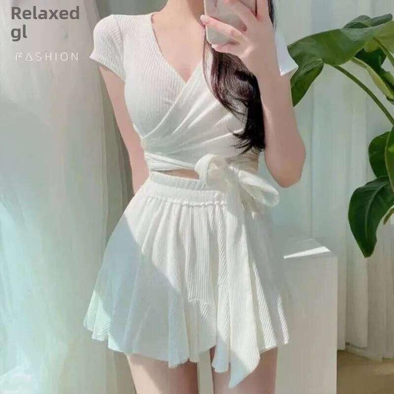 High Waist Bikini Set Student Conservative Style Split Skirt Design Popular Internet Celebrity Ins New 2025 Model Female Swimwea