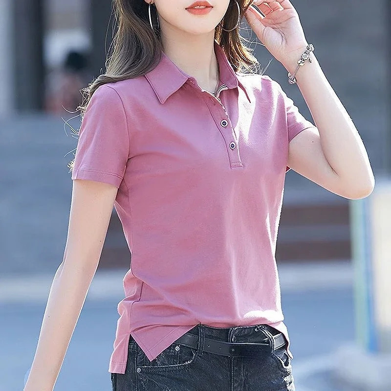 Pullover Original Top Y2k T Shirt Tall with Collar Vintage Polo Neck Tee Shirts for Women Youth Cotton Button Down Front White 250612