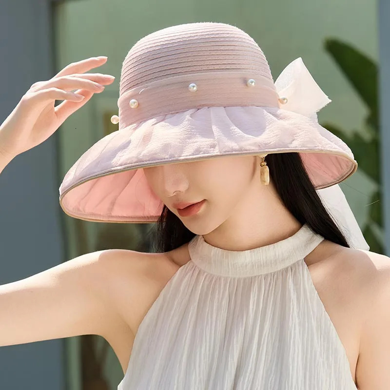 Butterfly Knot Mesh Large Eaves Spring and Summer Sunscreen Hat Eugen Yarn Sunshade and UV Protection Fishermans Hat 250612