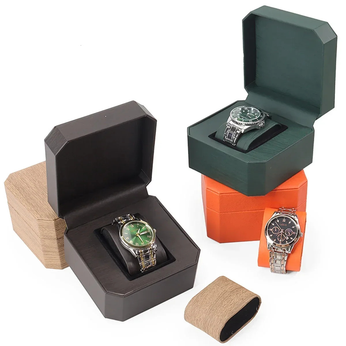 Black Single Watch Gift Box with Pillow PU Leather Wristwatch Display Case Organizer for Men Clamshell PU Leather Watch Case 250613