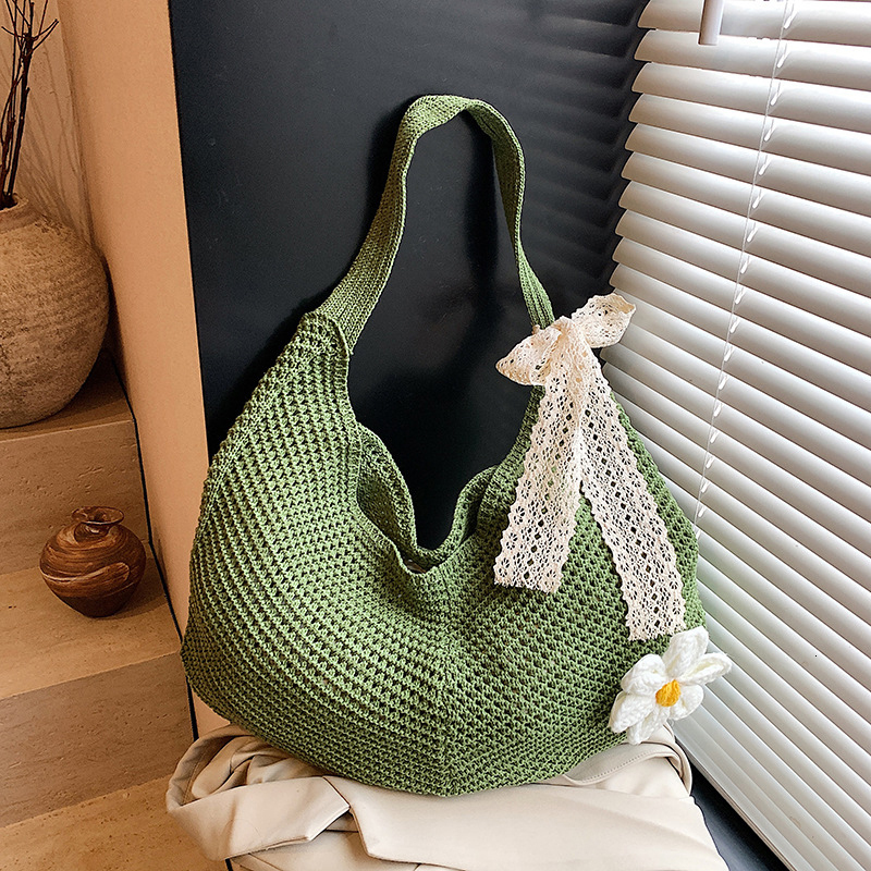 Handmade Crochet Underarm Bag Summer Knitting Womens Shoulder Large Capacity Hollow Out Weaving Beach Mesh Tote Handbag w250605