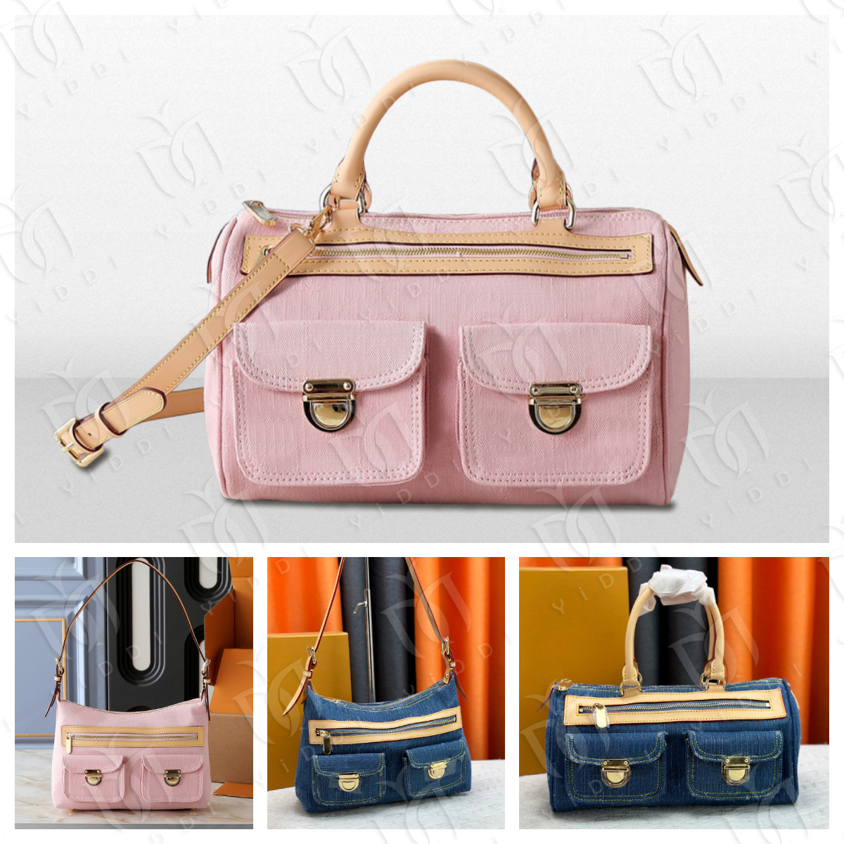 Designer Monogram Denim bag Women's Vintage Multi-Pocket Shoulder Purse Blue Denim Hobo bag Luxury Underarm Handbag Casual Pillow Crossbody Bag