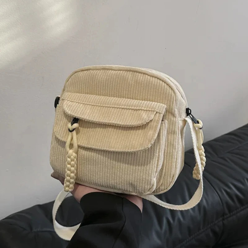 Sacs de messager Harajuku coréens en velours côtelé pour femmes en velours smm-peuples adolescents pour adolescente sac à corps mignon tote étudi