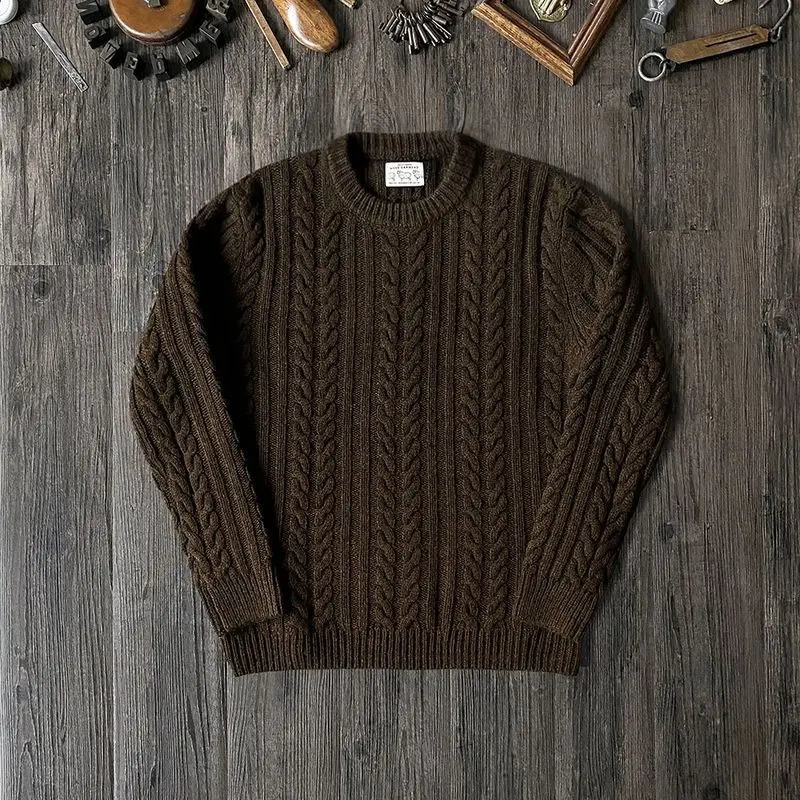 Maillard Classique Tricots Marron Motif Irlandais Couleur Unie Pull Col Rond Pull À Capuche Chaud Britannique Rétro Vintage Pull 250613