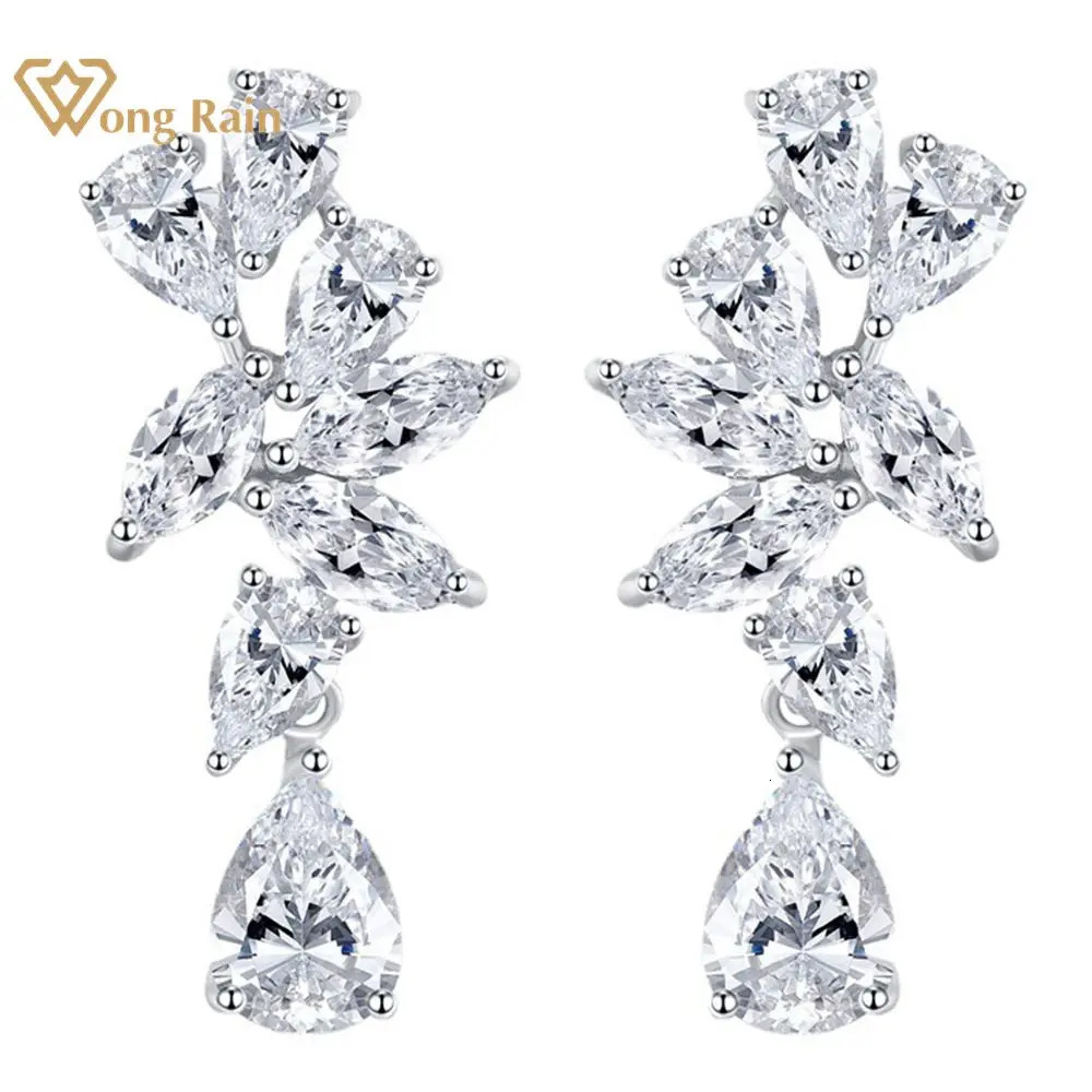 Wong Rain 925 Sterling Silver Pear Lab White Sapphire Gemstone Dangle Earrings Fine Jewelry For Women Wedding Gift Wholesale 250613