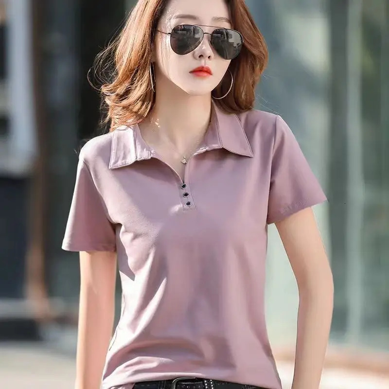 2025 Fashion Spring Korean Style Female Polo T Shirt Women Girls Short Sleeve Loose Tshirt Basic Pullover Bottoming Tops 250612
