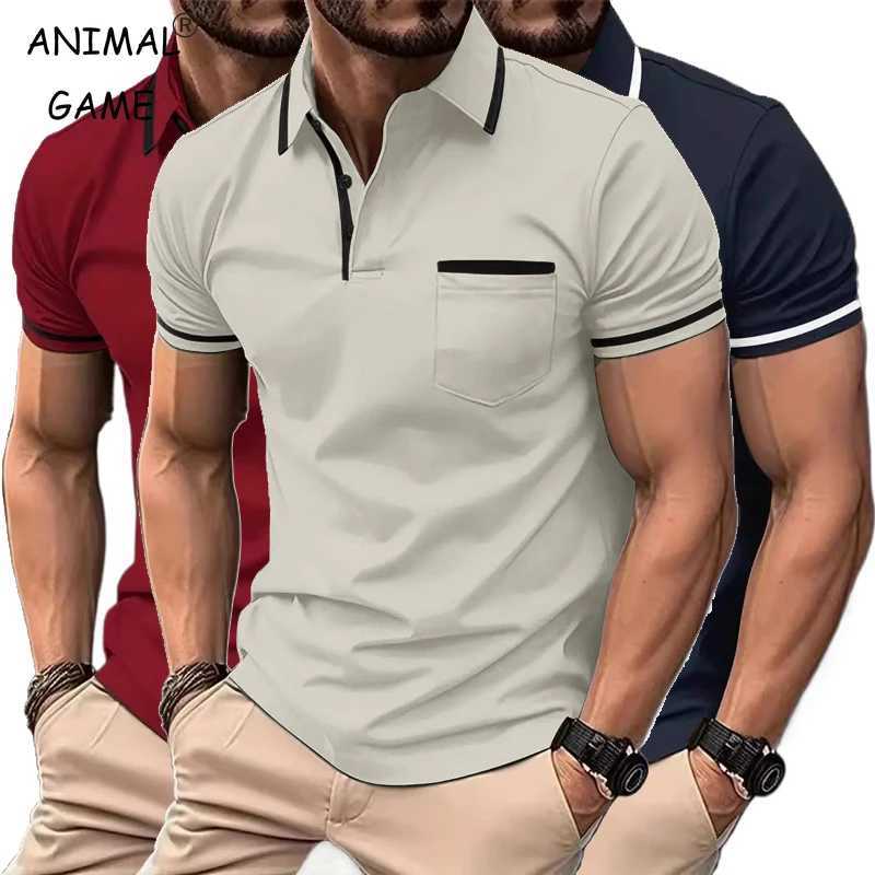 Nouveau Polo de couleur unie hommes à manches courtes bouton T-shirts revers léger rabattu Streetwear Sport décontracté Fitness hauts Z250613
