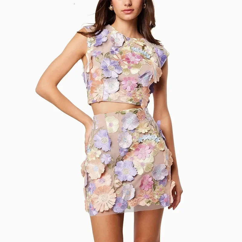 Plus Size Spring Womens Highend ed Cropped Top Sleeveless Skirt Set Fashionable 2piece Set 250610
