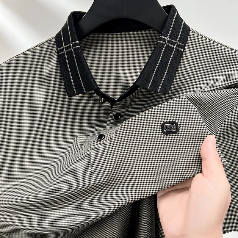 Light short sleeve POLO shirt mens summer trend waffle n embroidered golf breathable ice silk casual Tshirt 250603