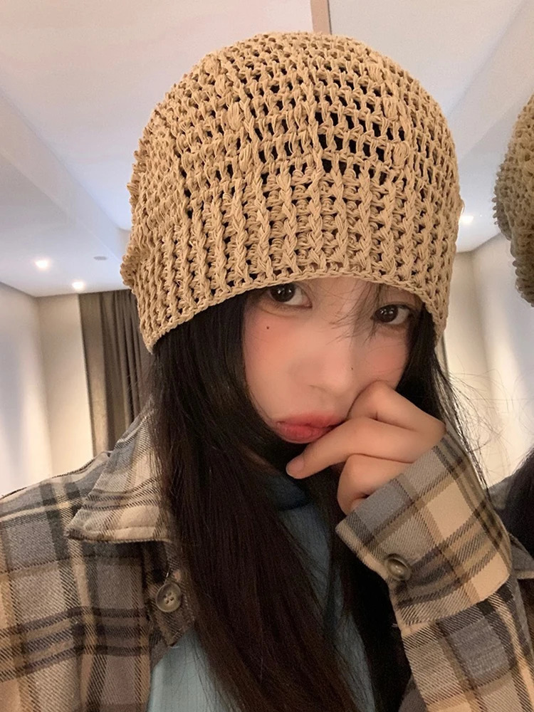 Tricoté au crochet creux Skullies chapeau pour les femmes printemps été mince tricoté pull chapeau dame en plein air voyage chapeau de soleil ban