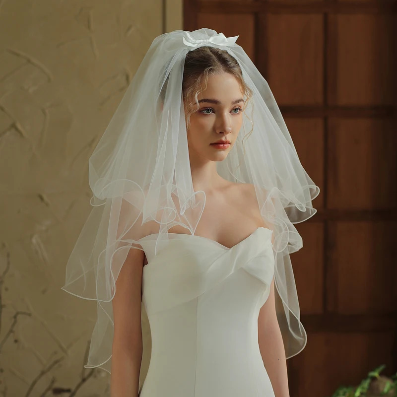 V377 à trois couleurs enroulées girly veil blanc court mariage po coiffeur de coiffure clip coiffe de style robe de mariée accessoires de mariage