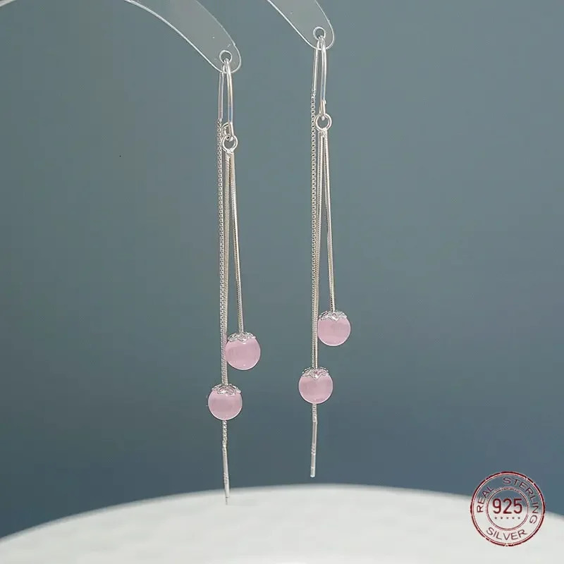 925 Sterling Silver Opal Pink Earrings for Women Cute Tassel Korean Earring ie Birthday Summer Jewelry Gift Wholesale 250613