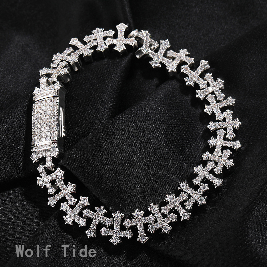 11.5mm Top Quality Full Cubic Zirconia Iced Out Hip Hop Cross Bracelet For Men And Women Cz Stones Unisex Personalized Bangle Bracelets Bling Rapper
