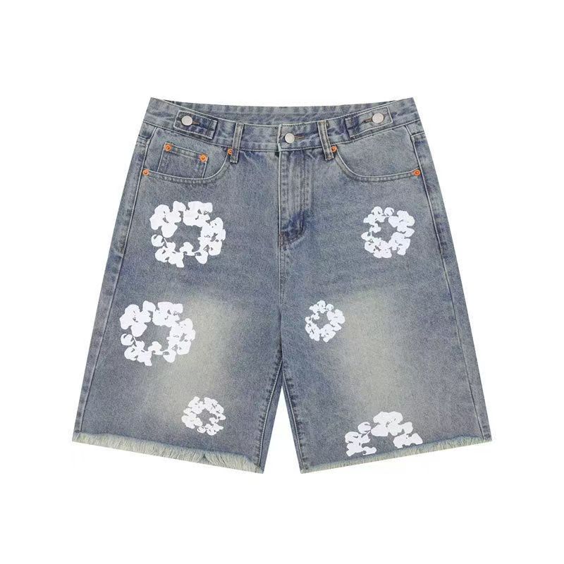 men short pants designer denim shorts mens high quality foam printed black seaside shorts high street versatile casual loose man sports shorts