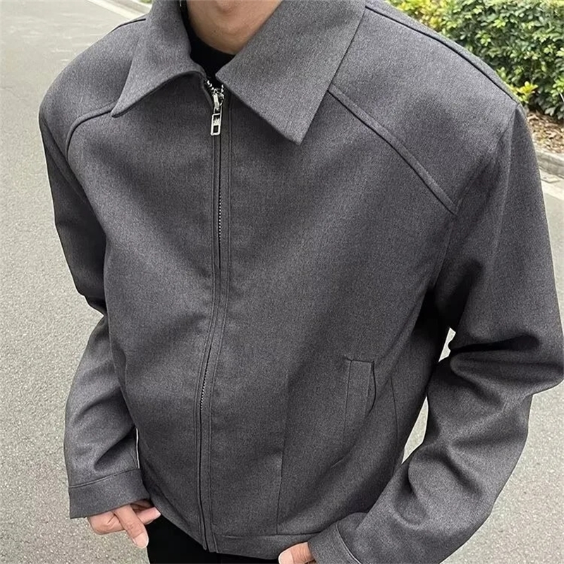 Korean Style Cropped Jacket For Men Spring Autumn American Style Lapel Baseball Uniform Tailoring Political Workwear Jacket 250613