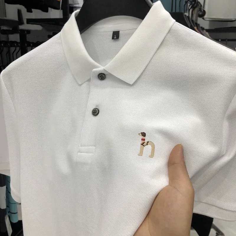 Fashion dog embroidery 100% cotton short sleeve polo shirt mens summer new trend brand solid color comfort casual lapel T-shirt Z250613
