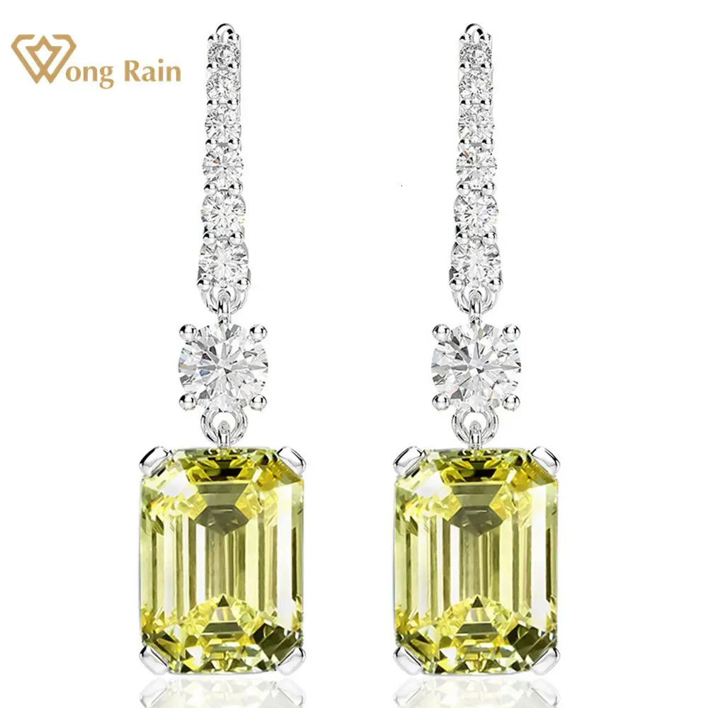 Wong Rain 925 Sterling Silver G Color Emerald Cut Lab Sapphire High Carbon Diamonds Gemstone Drop Dangle Earrings Fine Jewelry 250613