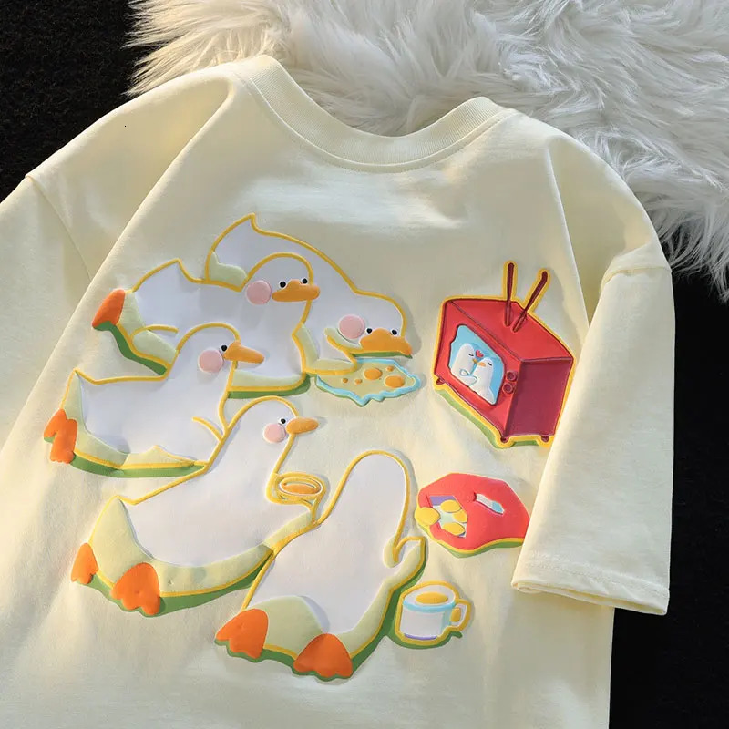 T-Shirt à manches courtes et col rond pour Couple, vêtement d'été unisexe, Style Y2k, canard de dessin animé mignon, Harajuku, 250613
