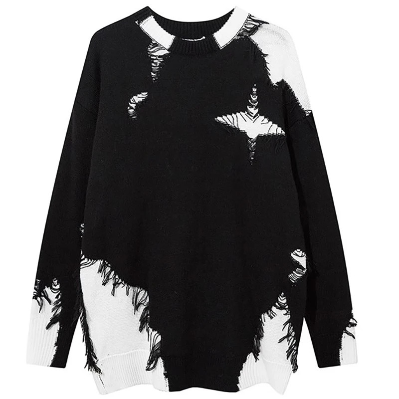 Splice Raggedy Sweater Mens Clothing Knitwear Winter Loose Knit Ugly Sweaters Pullover Japanese Couples High Street Knitwear 250613