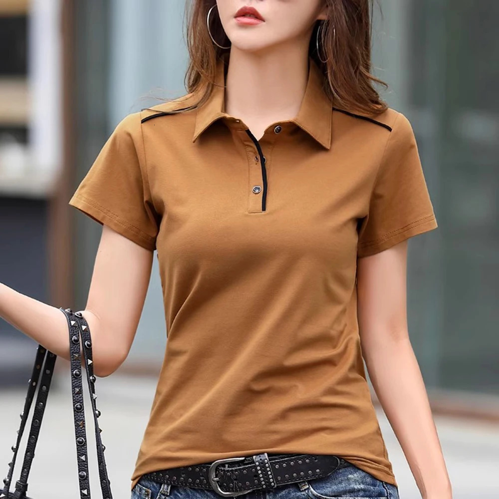 Korean version pure cotton short sleeved tshirt womens summer highend fashion plus size casual polo shirt lapel top 250612