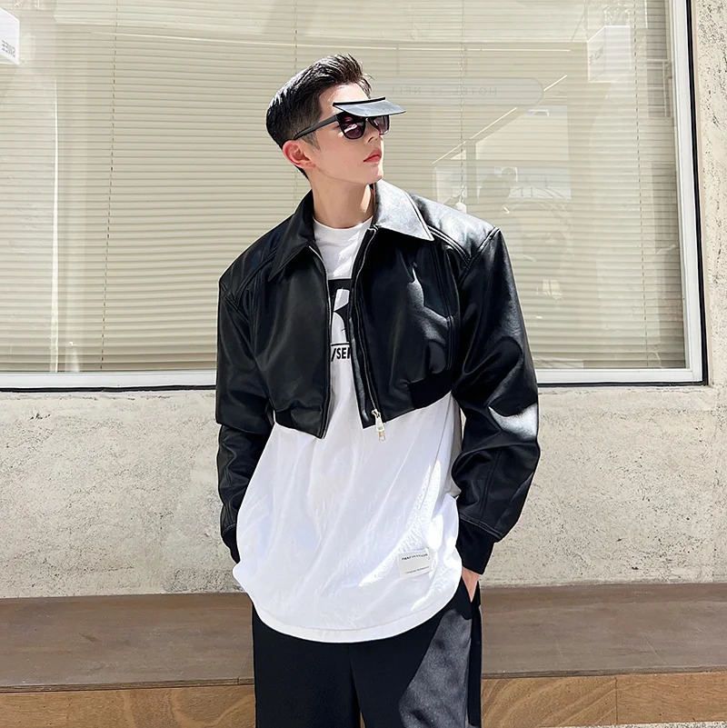 Autumn Winter Fashion Sexy Cropped PU Leather Jacket Mens Street Casual Punk Motorcycle Biker Jackets Chaquetas Hombre 250613