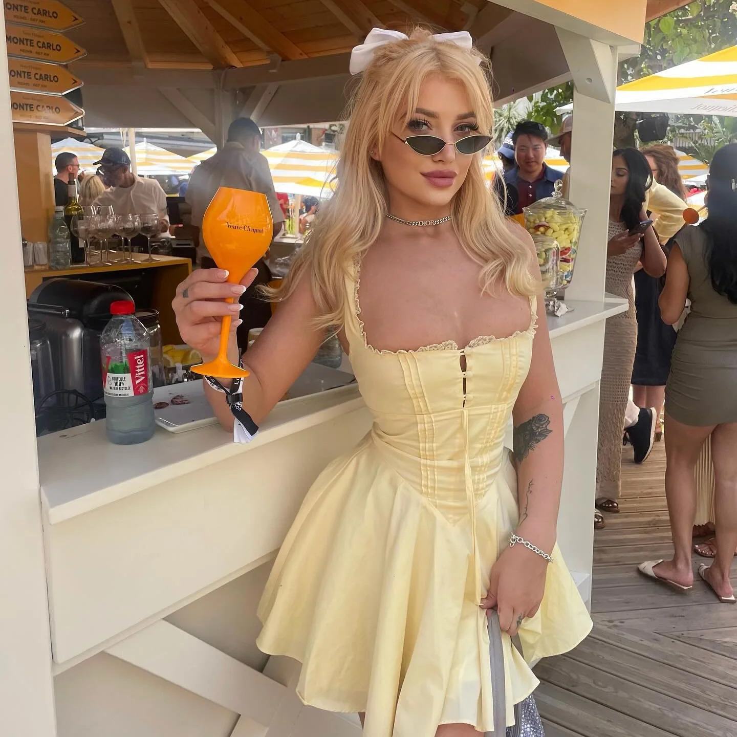 Mingmingxi 2024 Été charmant une robe de ligne jaune robes de fête sexy à la lacet en lacet élégant dres 250614