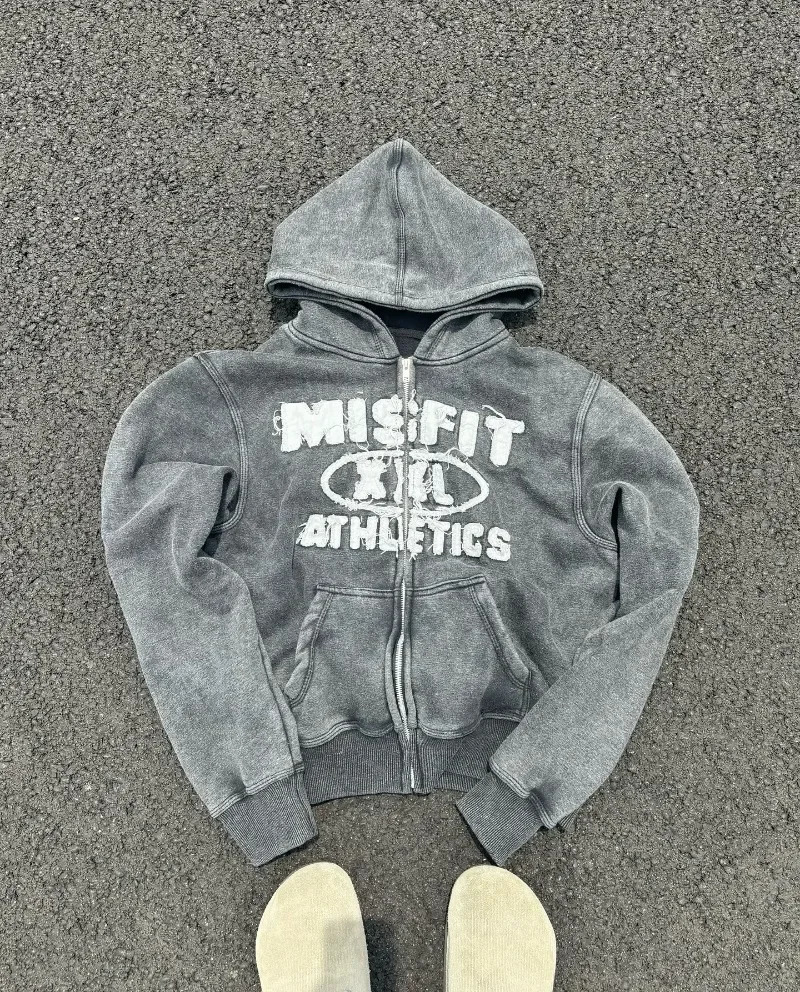 Gothique mode lettre Patch Cardigan pull avec fermeture à glissière mâle Y2K Harajuku Vintage Hip Hop loisirs sport sweat à capuche pour couple 2