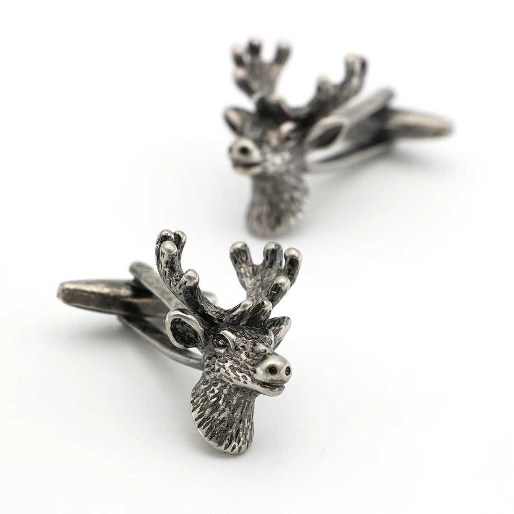 Deer Cufflinks For Men Vintage Sika Deer Design Quality Brass Material Black Color Cufflinks Wholesale retail XJ250614-image-1062018060