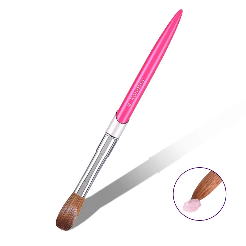 100% Kolinsky Acrylic Nail Brush Oval Crimped Rose Red Handle Professional Good Quality for Acrylic Powder Size 2-16 250611