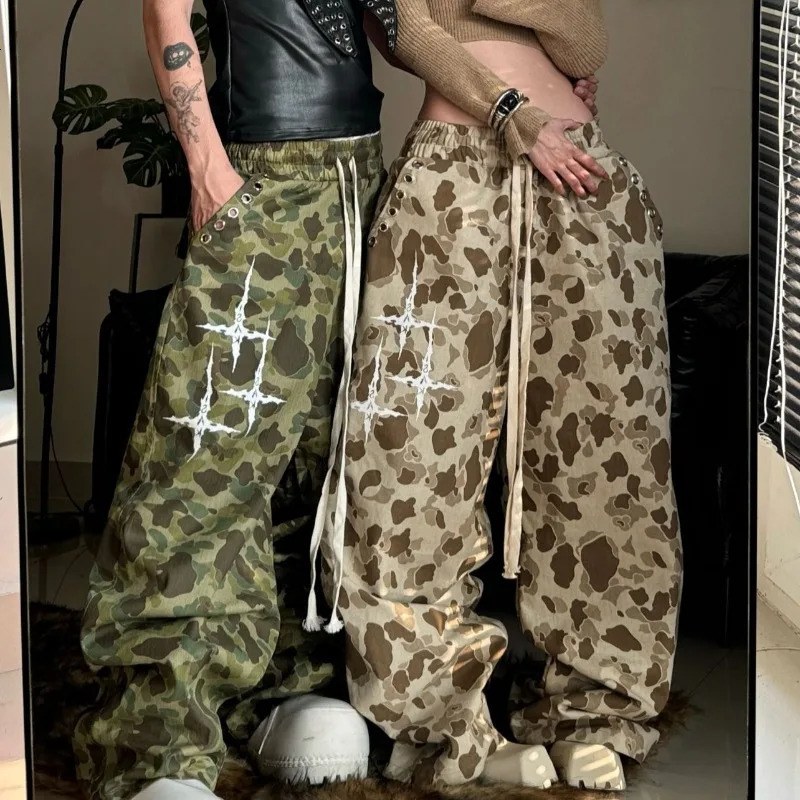 American Vintage Fashion Camouflage Overalls Women Y2K Gothic Like Casual Pants Niche High Waist Casual Joker Jazz Pants 250613