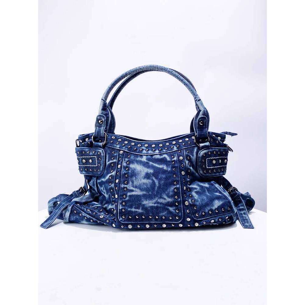 Denim Tote Niche New High Quality Texture Rivet Decor Handbag Shoulder Bag