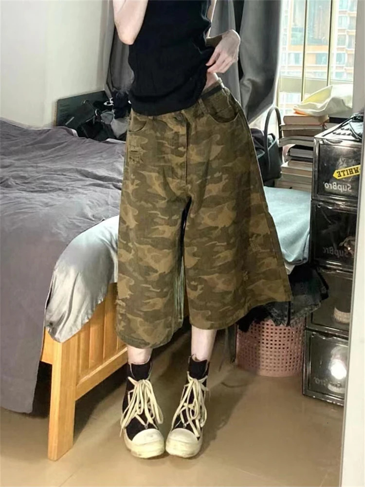 Womens Regular Unisex Camouflage Loose Capris Summer Street Cargo Shorts Young Girl Casual Bottom Female Calf-length Pants250609