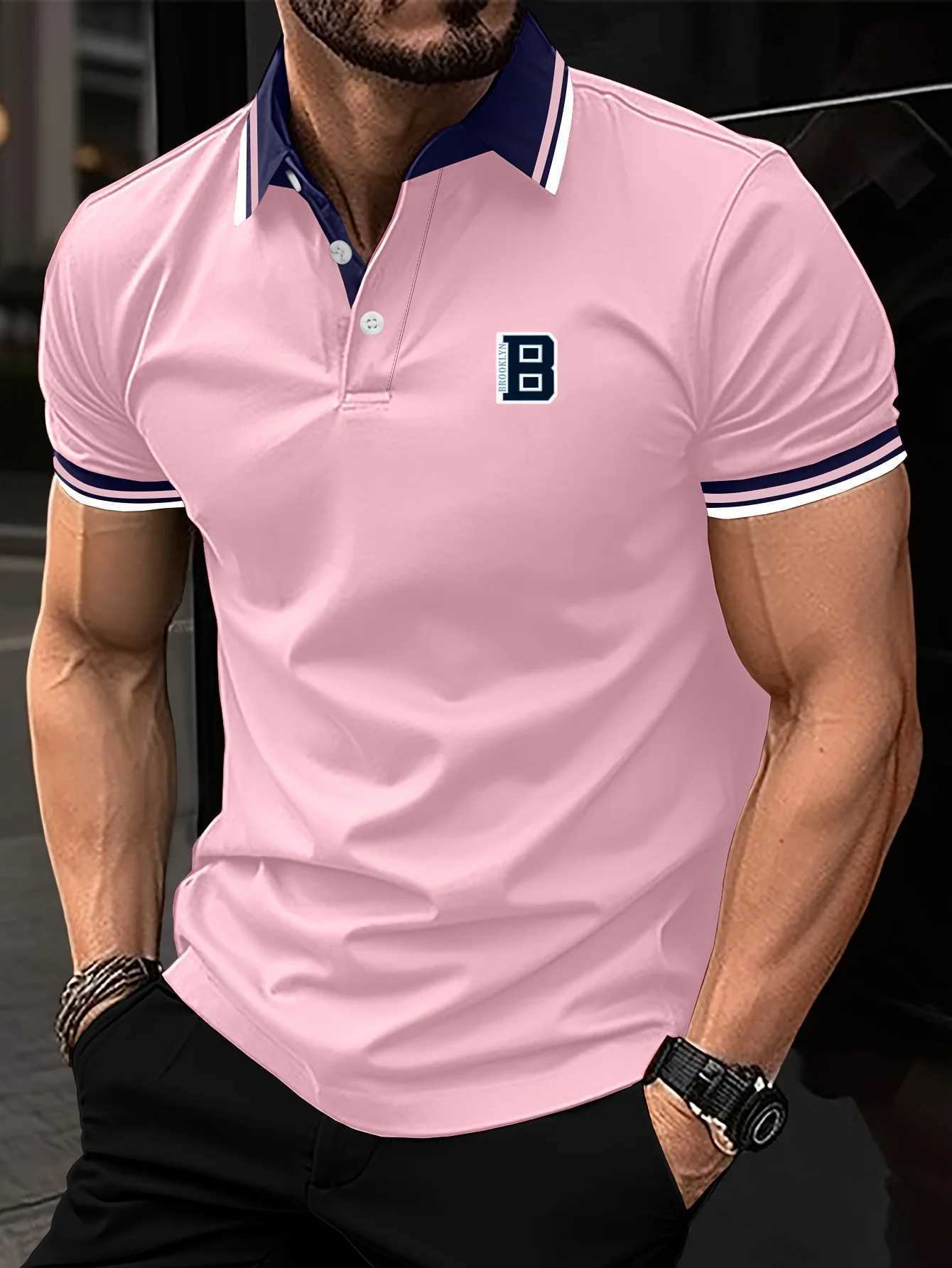 Fashion Casual Business Button Polo Shirt Mens Color-Blocked B Letter Print Short Sleeve Polo Breathable Sport Polo Tshirt Z250613